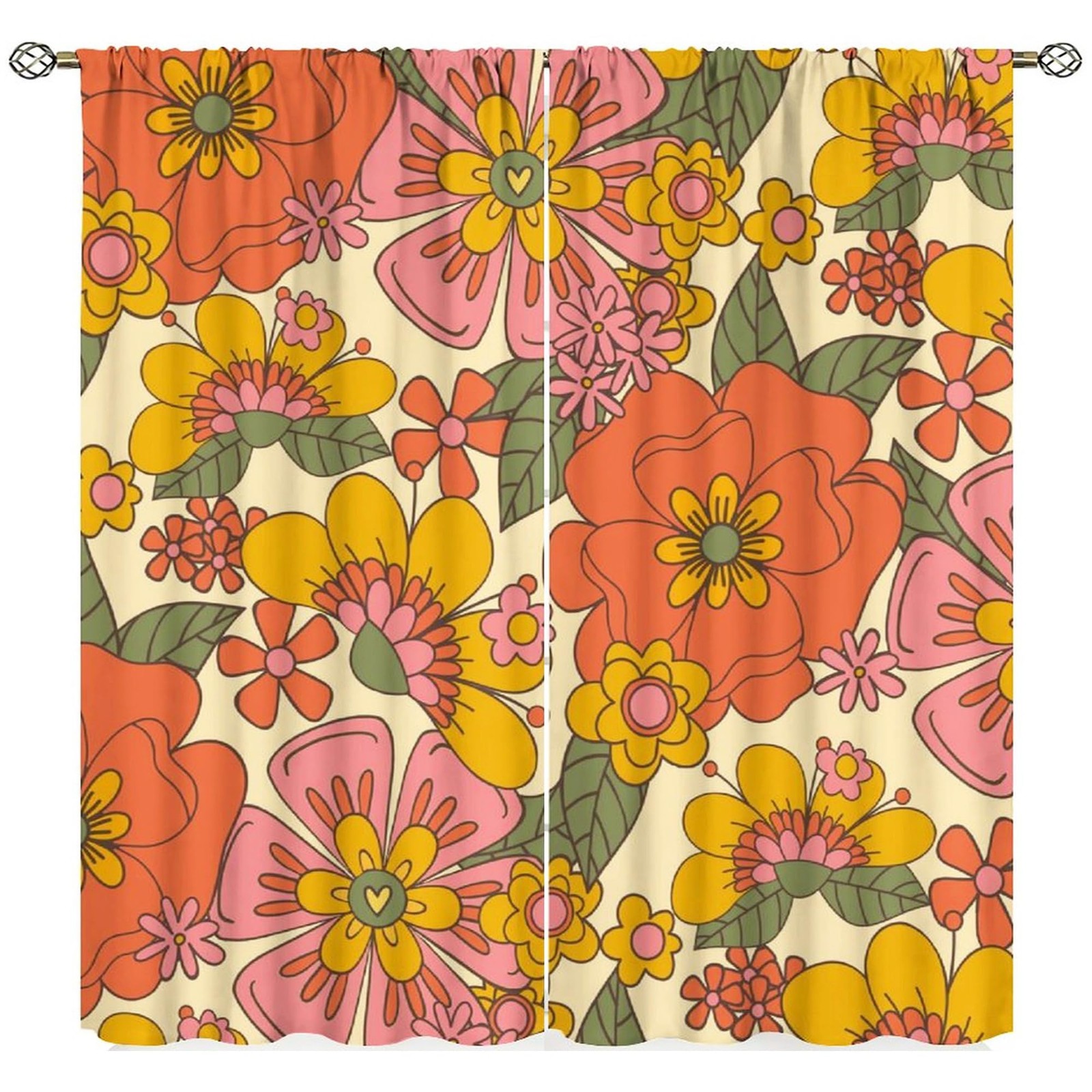 70s Floral Curtains Hippie Spring Groovy Flower Power Flower Boho Print Suita…