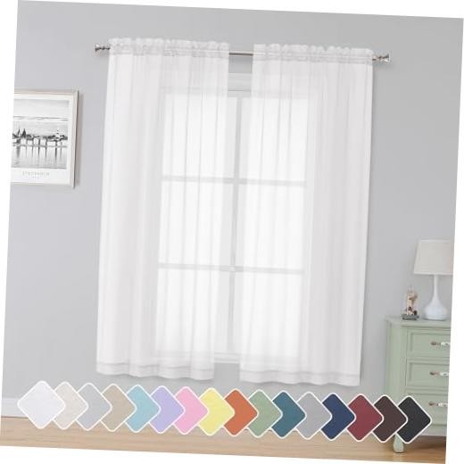Sheer Curtains 63 Inch Length 2 Panels, Rod 42″W x 63″L (Pack of 2) White