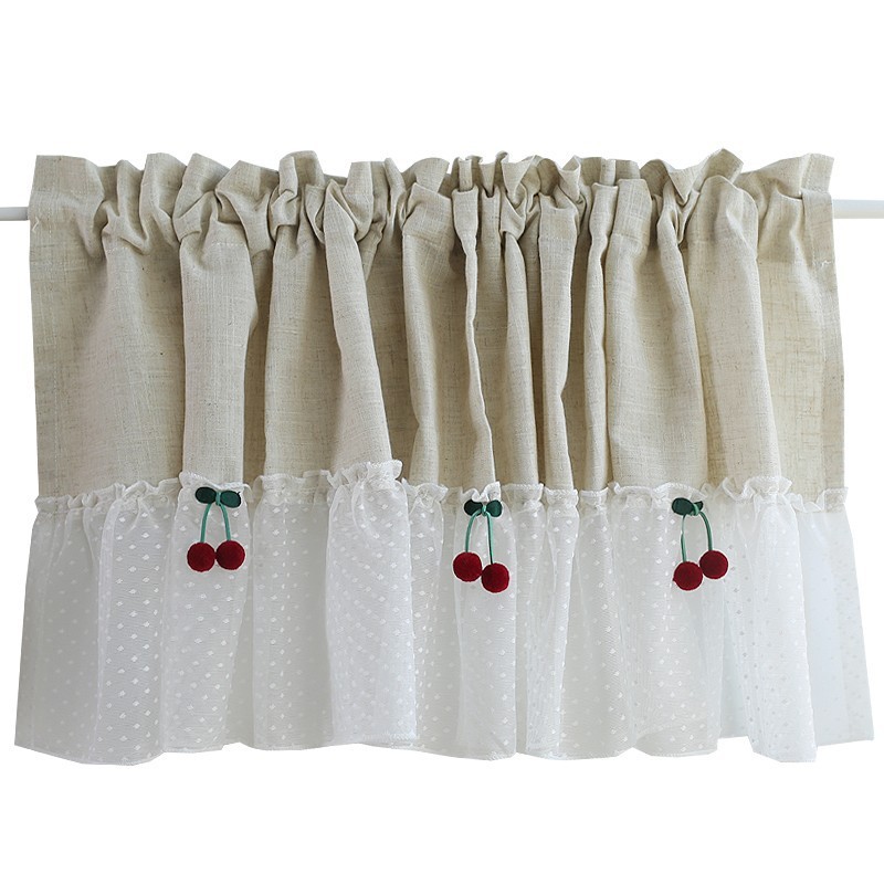 Cherry Design Sheer Cotton Linen Curtain for Kitchen or Café