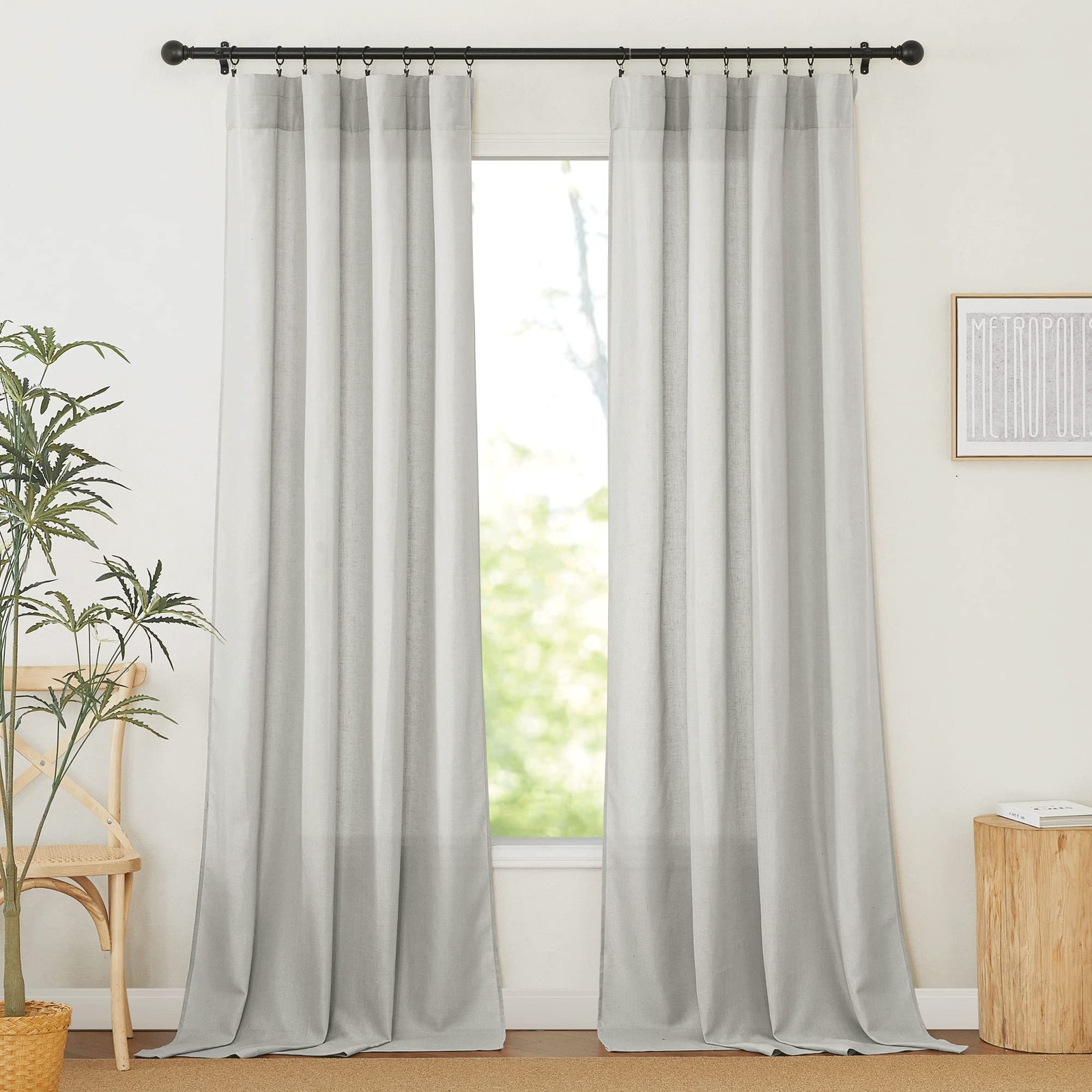 RYB HOME Sheer Curtains 84 inches Long Flax Linen Blend Semi Transparent Pri…