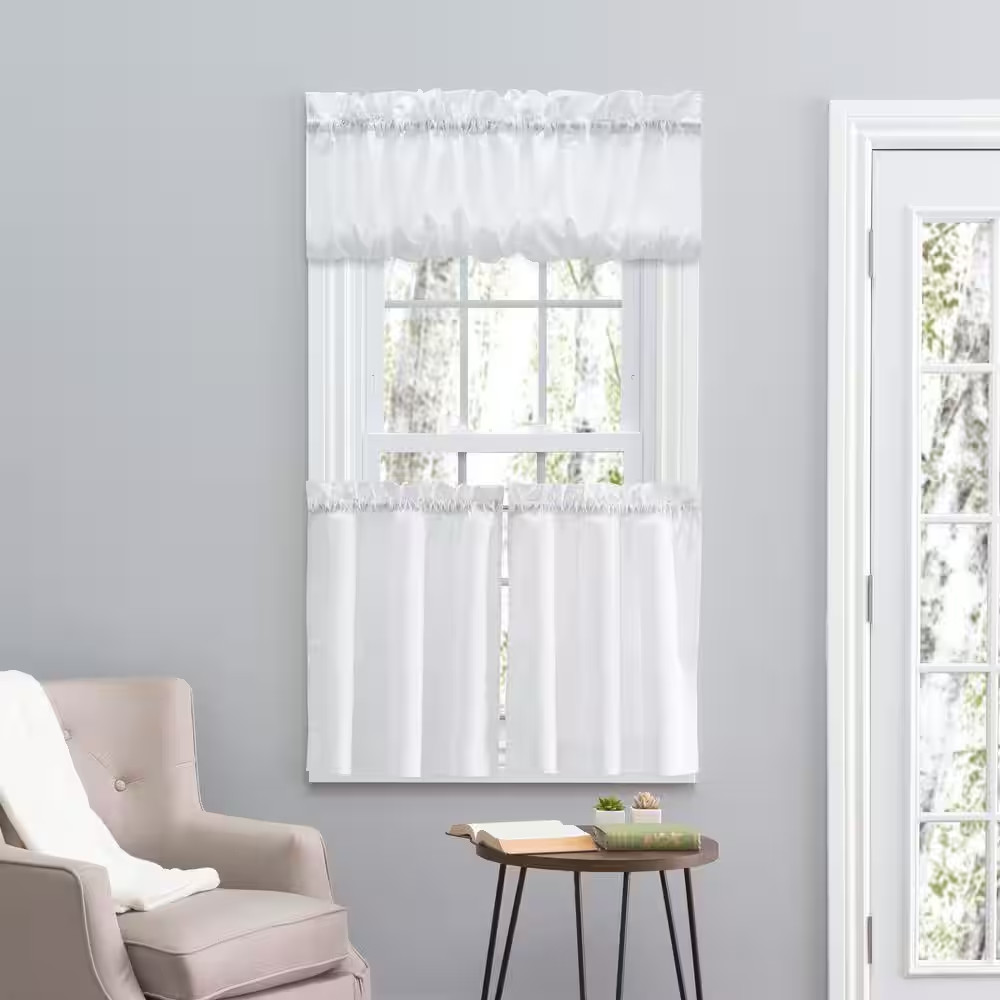 Stacey White Solid 56 In. W X 30 In. L Rod Pocket Tailored Tier Curtain Pair