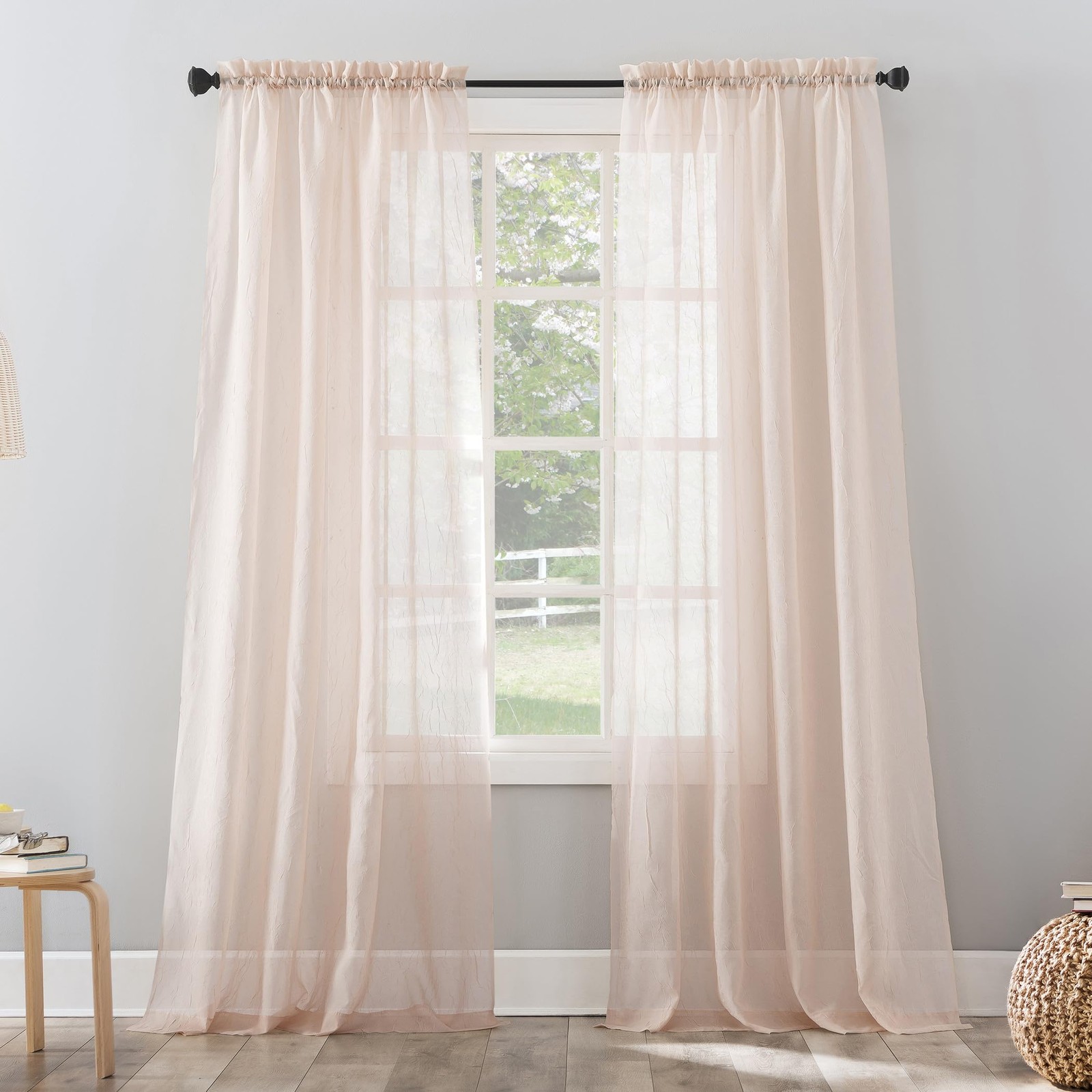 No 918 Erica Whisper Pink Crushed Sheer Voile Curtain Panel 51 x 84 Inch