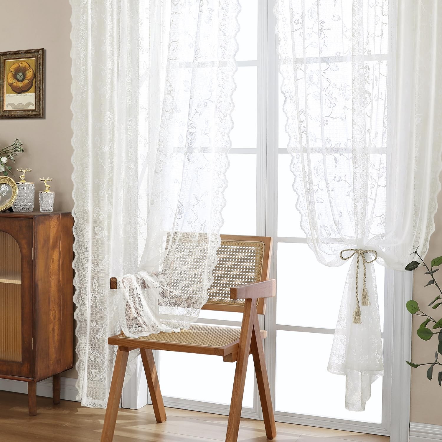 Cute Ivory Vintage Sheer Lace Curtains for Bedroom Elegant Victorian Curtains…