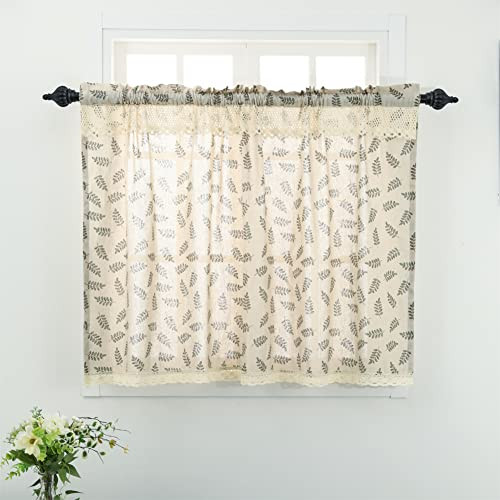 Beige Kitchen Curtain 36 Inch Length 1 56″W x 36″L (Pack of 1) Green Leaves
