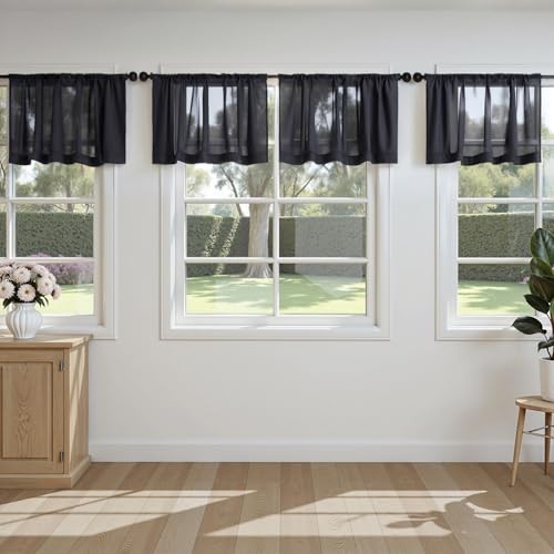 Valance for Windows, 4 Panels Set, Light 42″W x 14″L (Pack of 4) Black