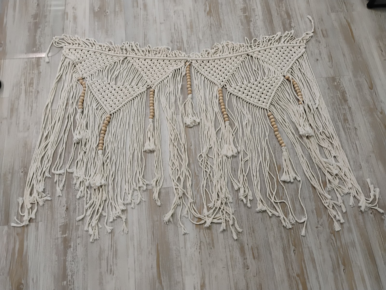 Macrame Valance Curtain Wood Beads Tassels Single Panel Heavy Thick Boho