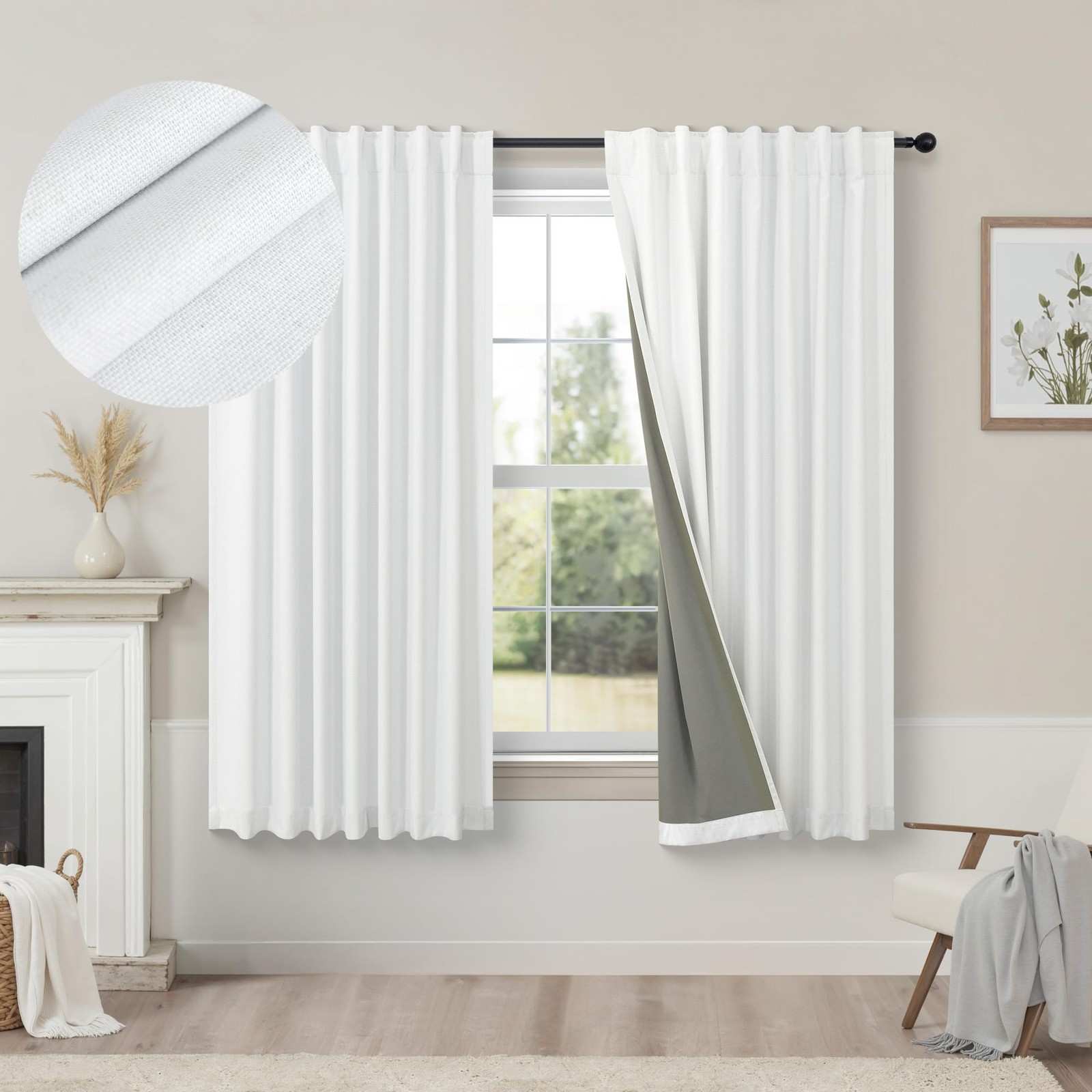 Small Blackout Curtains 45 Inches Long 2 Panels Short Linen Look Heat Blockin…