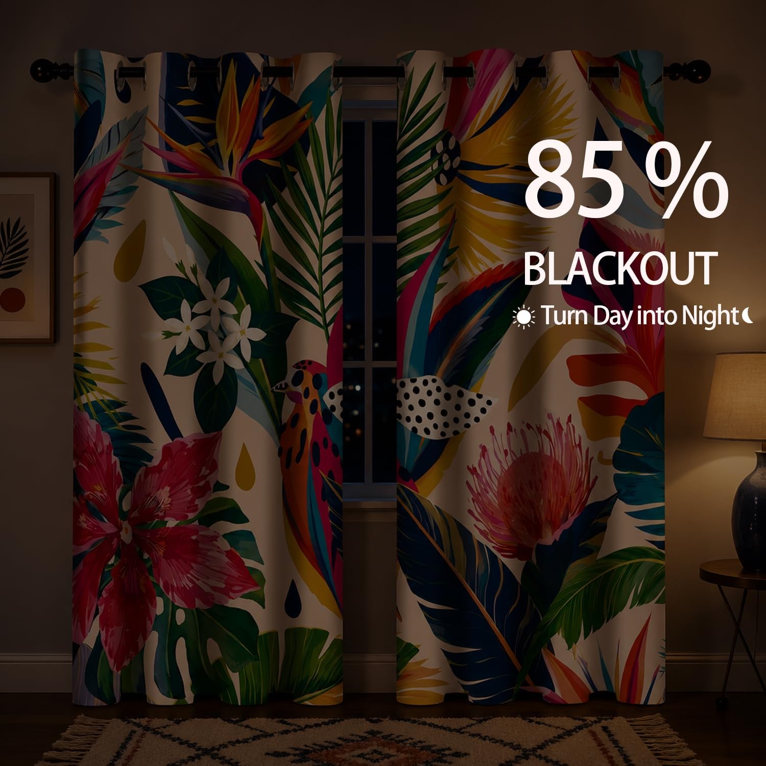 Colorful Tropical Blackout Curtains, Jungle Leaf Boho Abstract Aesthetic Art …