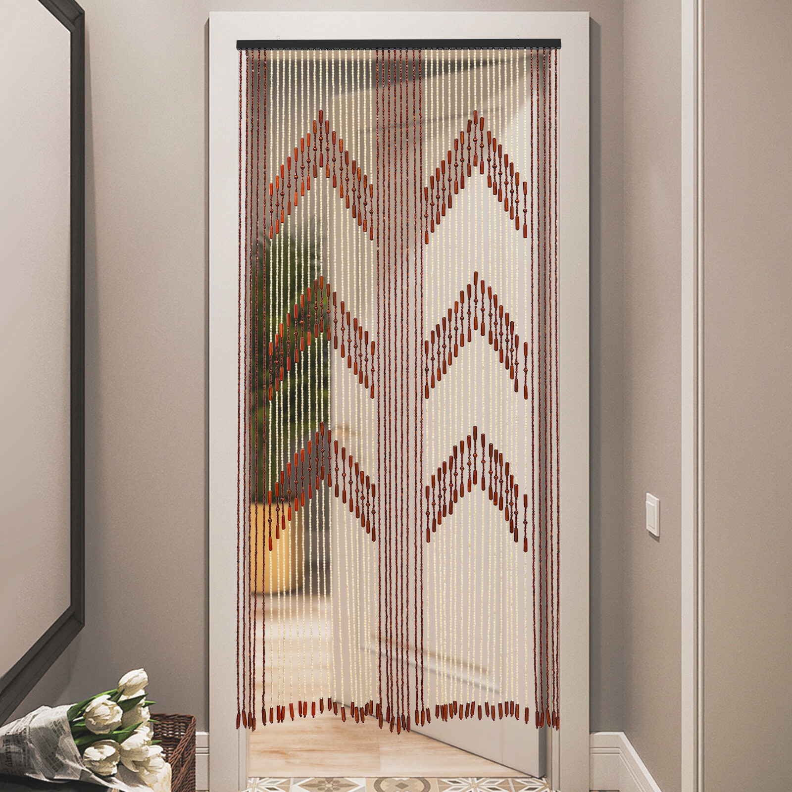 Vintage Bamboo Door Curtain 52 Strands Curtain Beads Room Divider 190*90cm