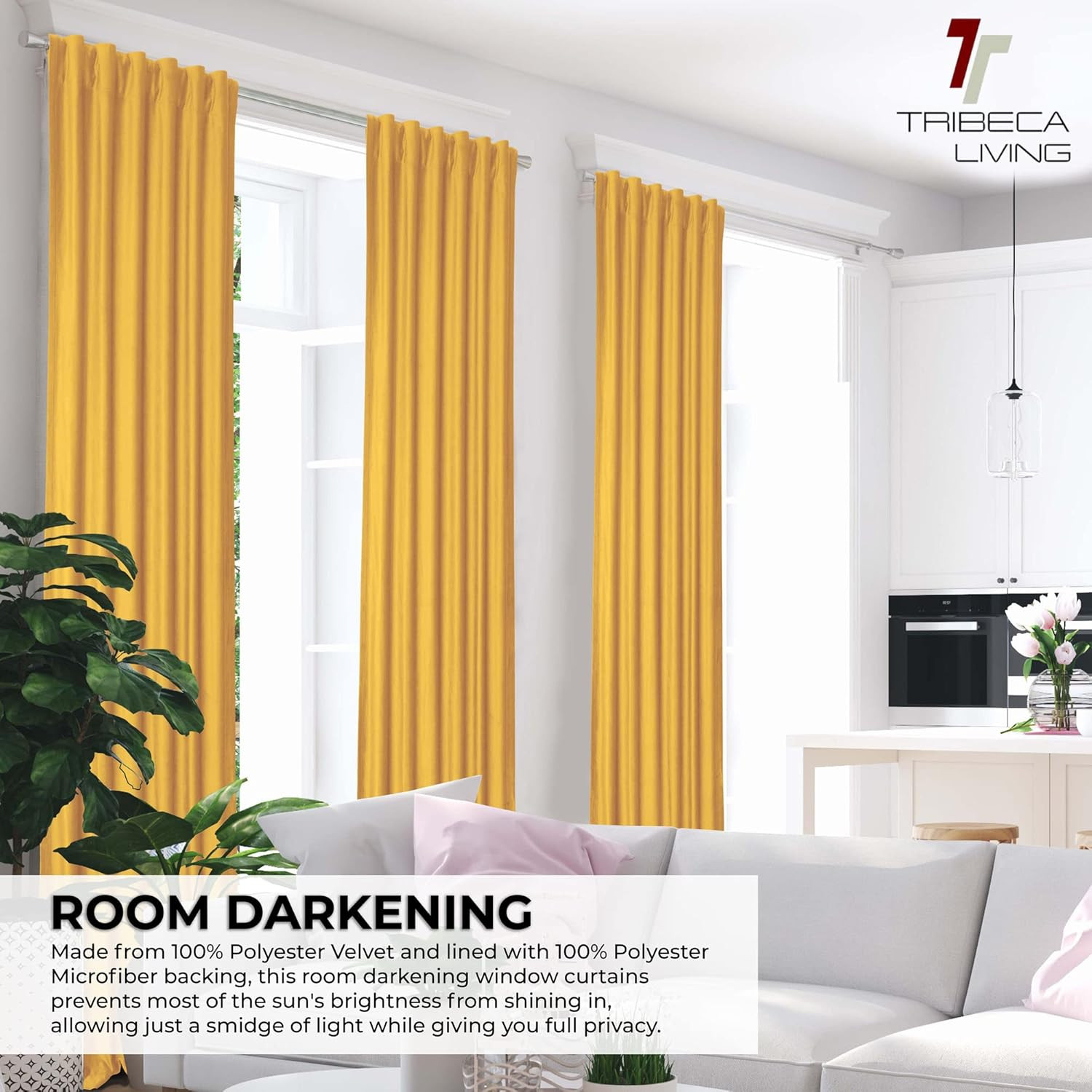 Gold Velvet Room Darkening Curtains – 50×96 Inch, 2 Panels, Rod Pocket/Back Tab