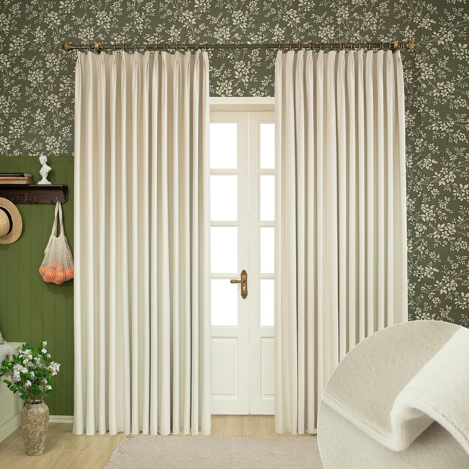 Soft Velvet Cream Beige Pinch Pleat Curtain 84″ W X 96″ L Heavyweight Solid Ther
