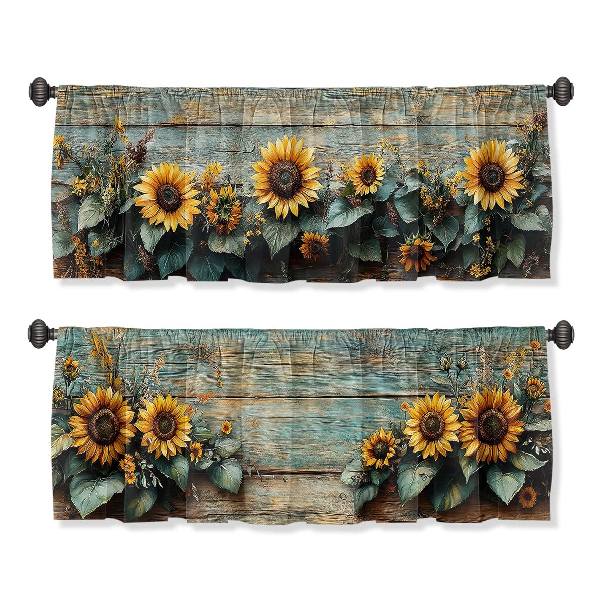 Sunflower Valance Curtain for Windows 2 Pack Rustic Wood Vintage Farmhouse Ro…