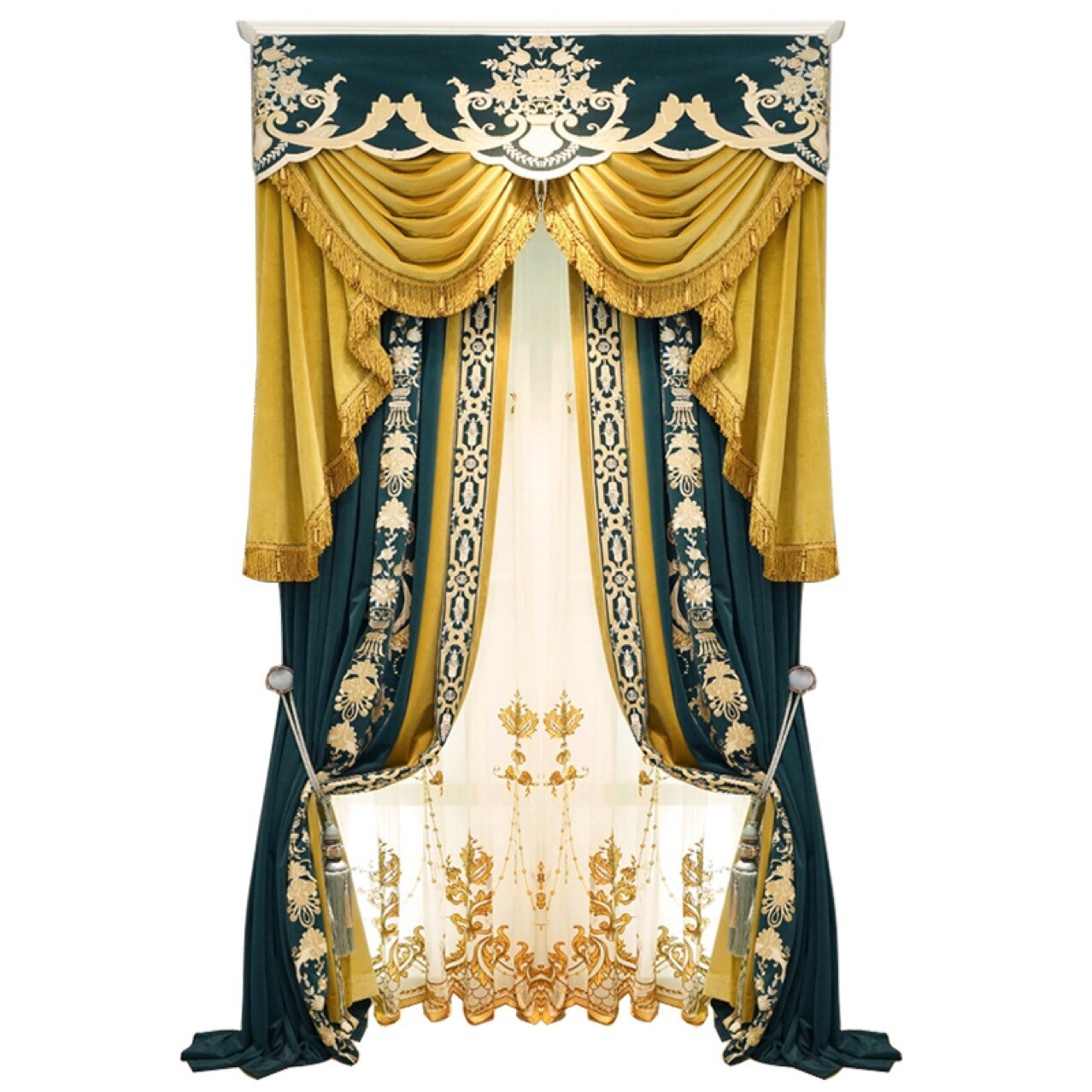 Luxury flannel embroidered blue velvet cloth blackout curtain valance C907