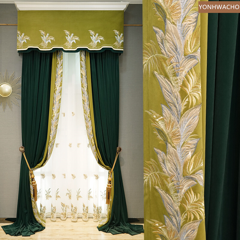 dark green blue living room thick velvet cloth curtain valance tulle panel C633