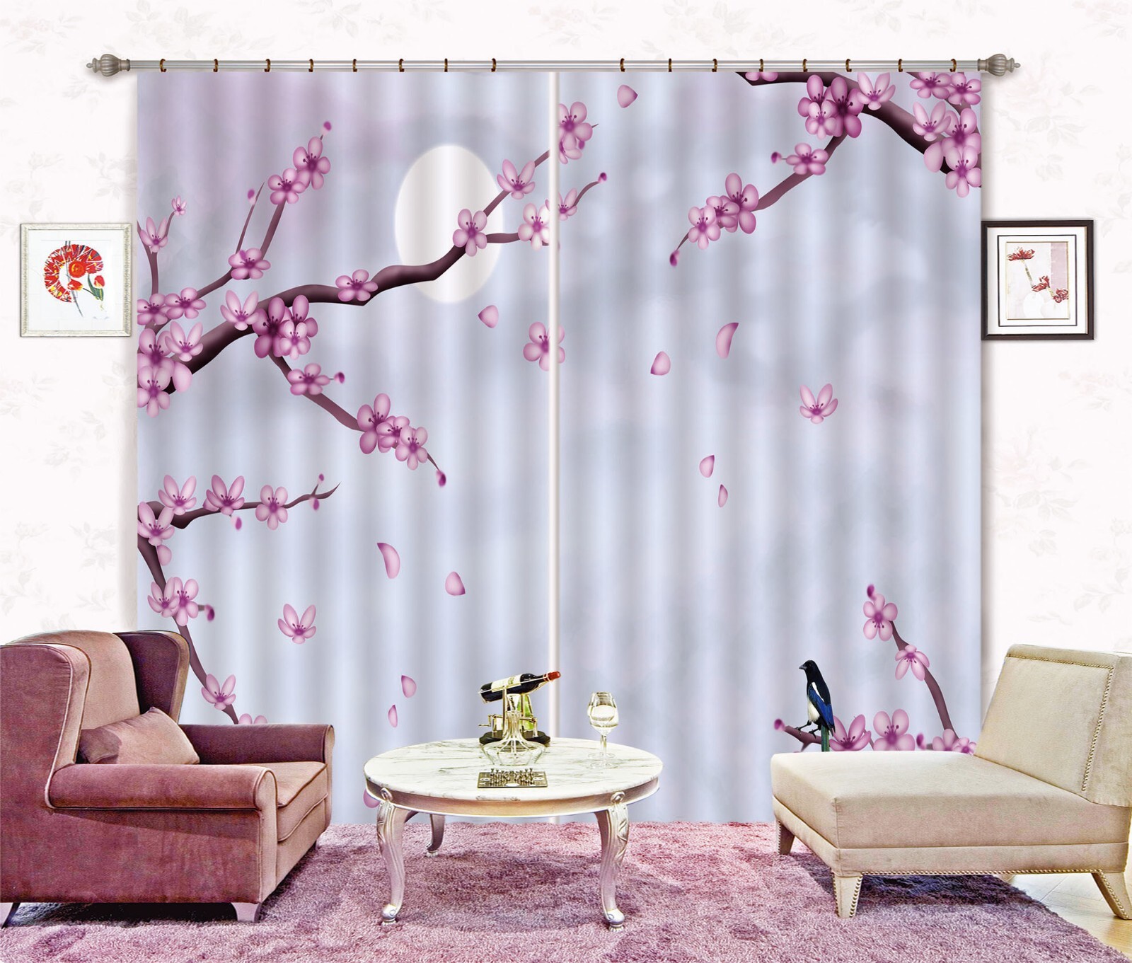 3D Peach Blossom Moon ZHUA3041 Photo Curtain Window Blockout Fabric Amy 2023