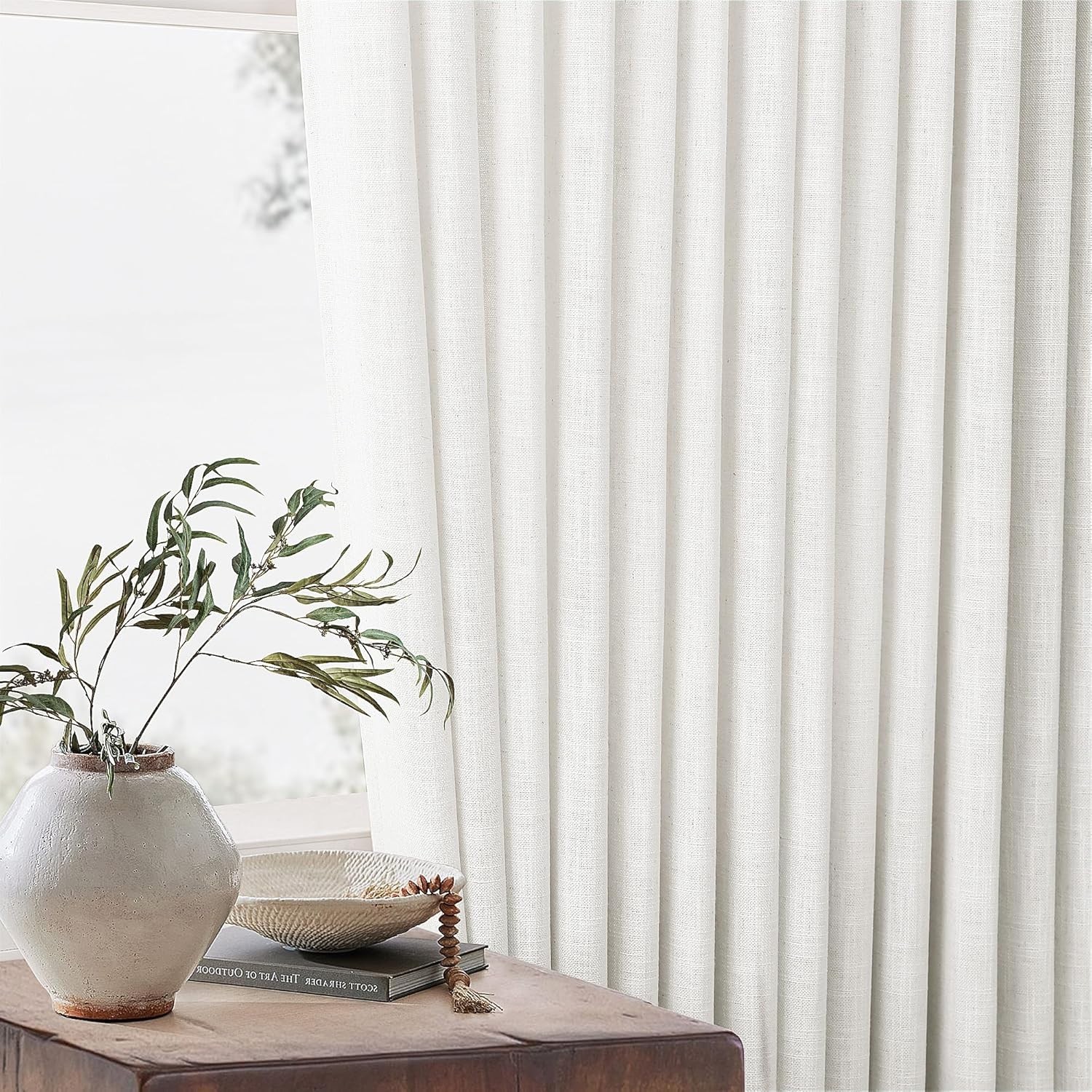 Pinch Pleated Beige White Sheer Curtains 84 Inches Long, 2 Panels Set