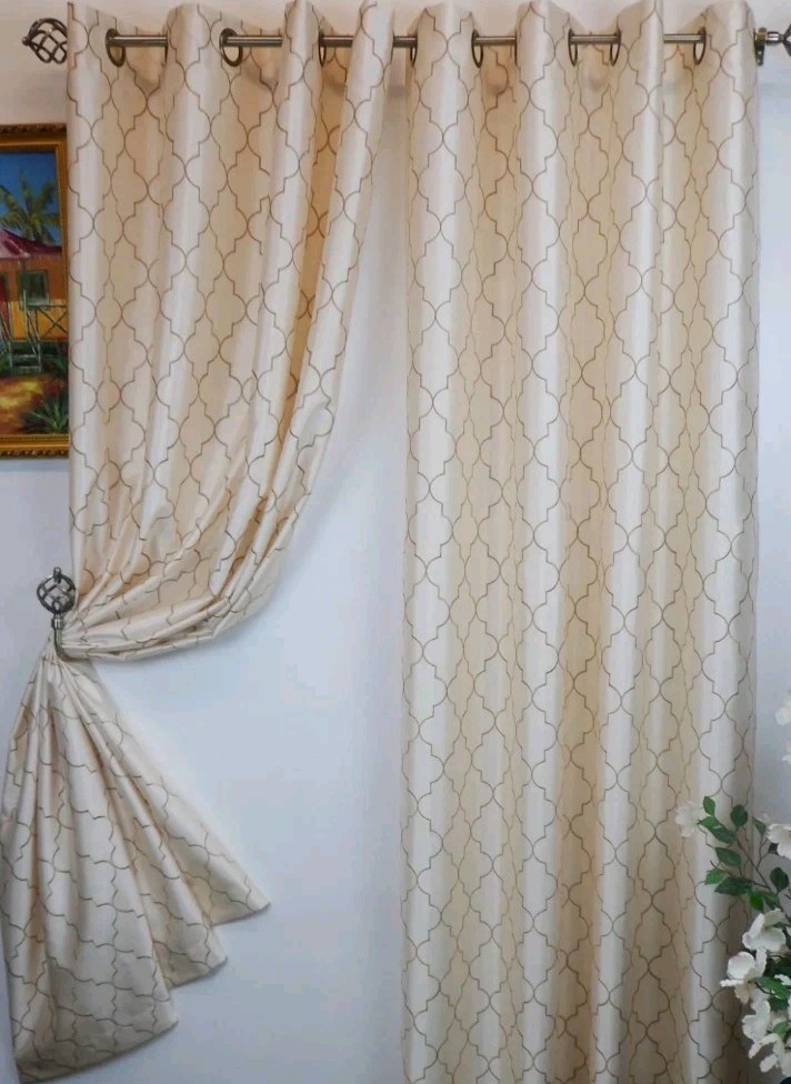 Luxury Embroidered Faux Silk Curtain Panel With Metal Grommet 55″ X 84″ Hudson