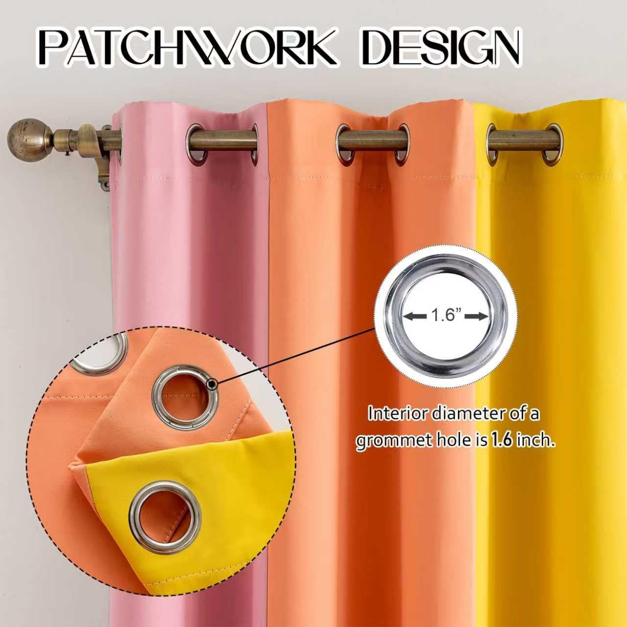 LCOOMZEN Rainbow Curtains Made with a Patchwork of Pink, Orange, Yellow, Gree…