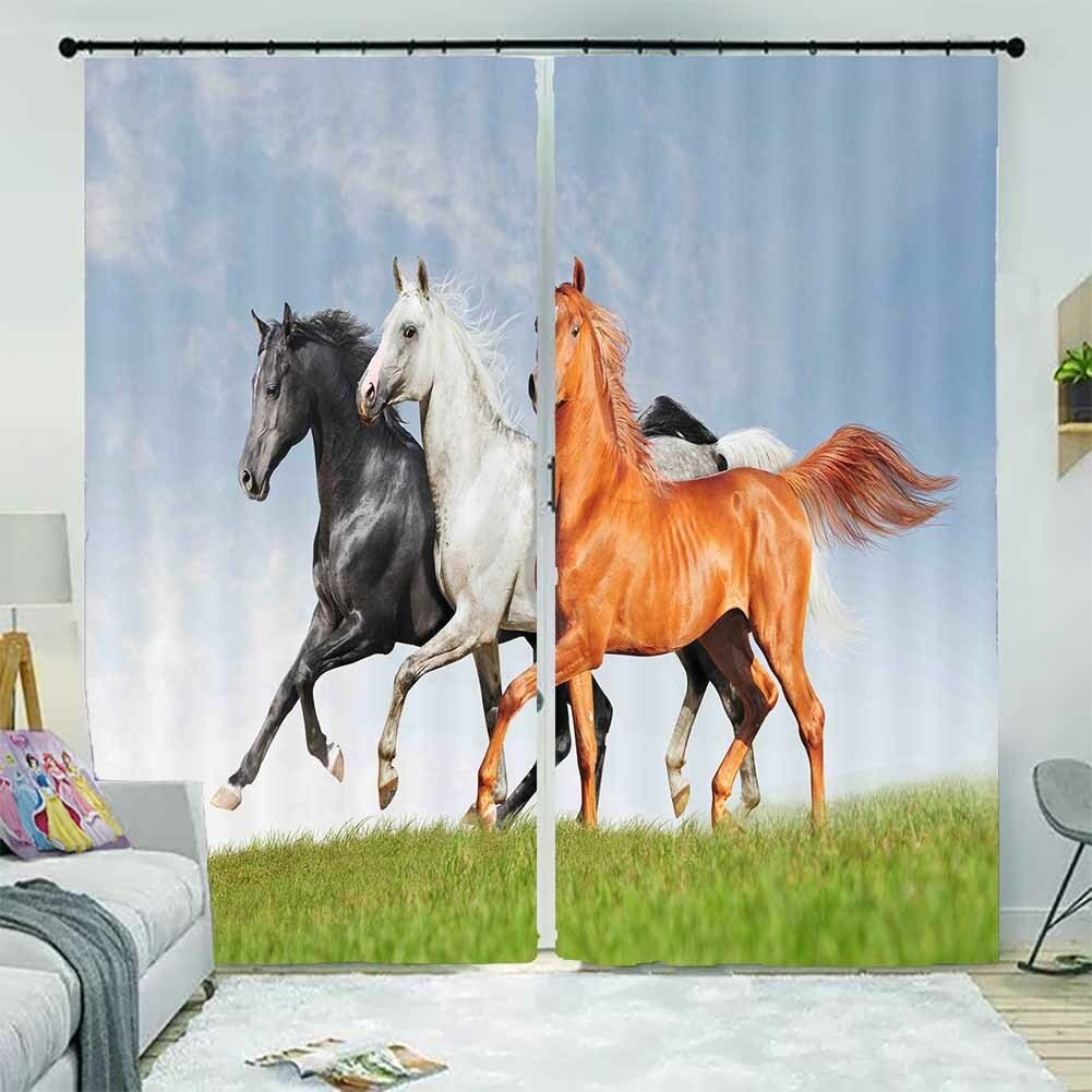 Brown Black Horses Run 3D Curtain Blockout Photo Printing Curtains Drape Fabric