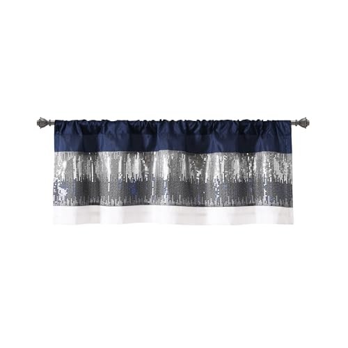 Night Sky Sequins Curtain Single, 52″W x 18″L (Pack of 1) Navy & White Valance