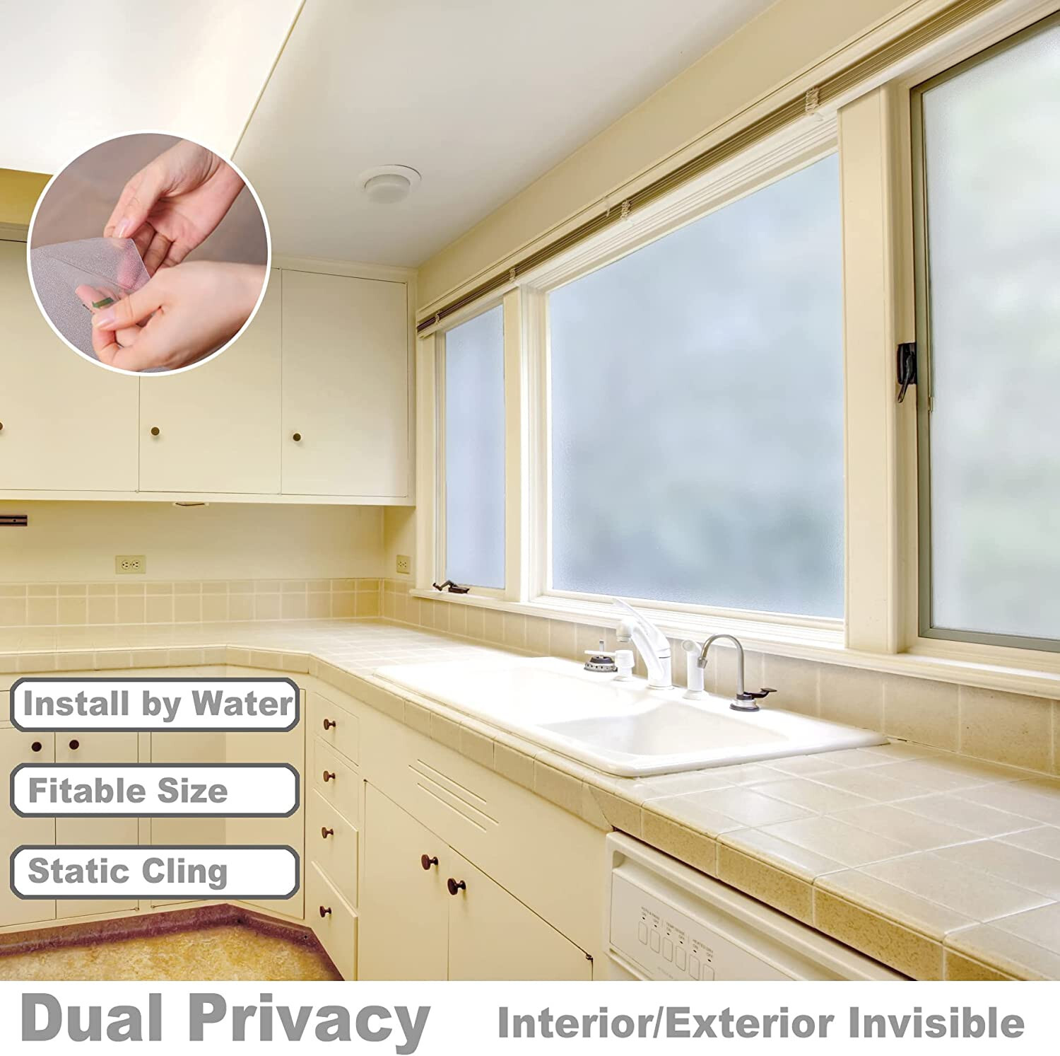 Privacy Window Film Self Adhensive Frosted Glass Film Opaque No Glue 35×78 in