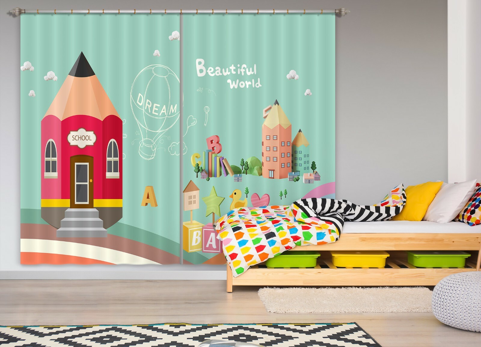 3D Pencil House ZHUA1674 Blockout Photo Curtain Fabric Window Zoe