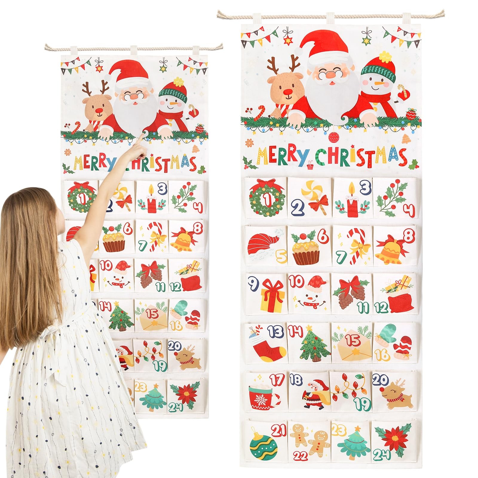 20×47 Inch Christmas Hanging Advent Calendar With 24 Pockets Empty Fillable