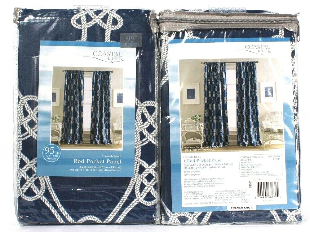 2 Count Coastal Life French Knot 50″ X 95″ Indigo Polyester Rod Pocket Panel