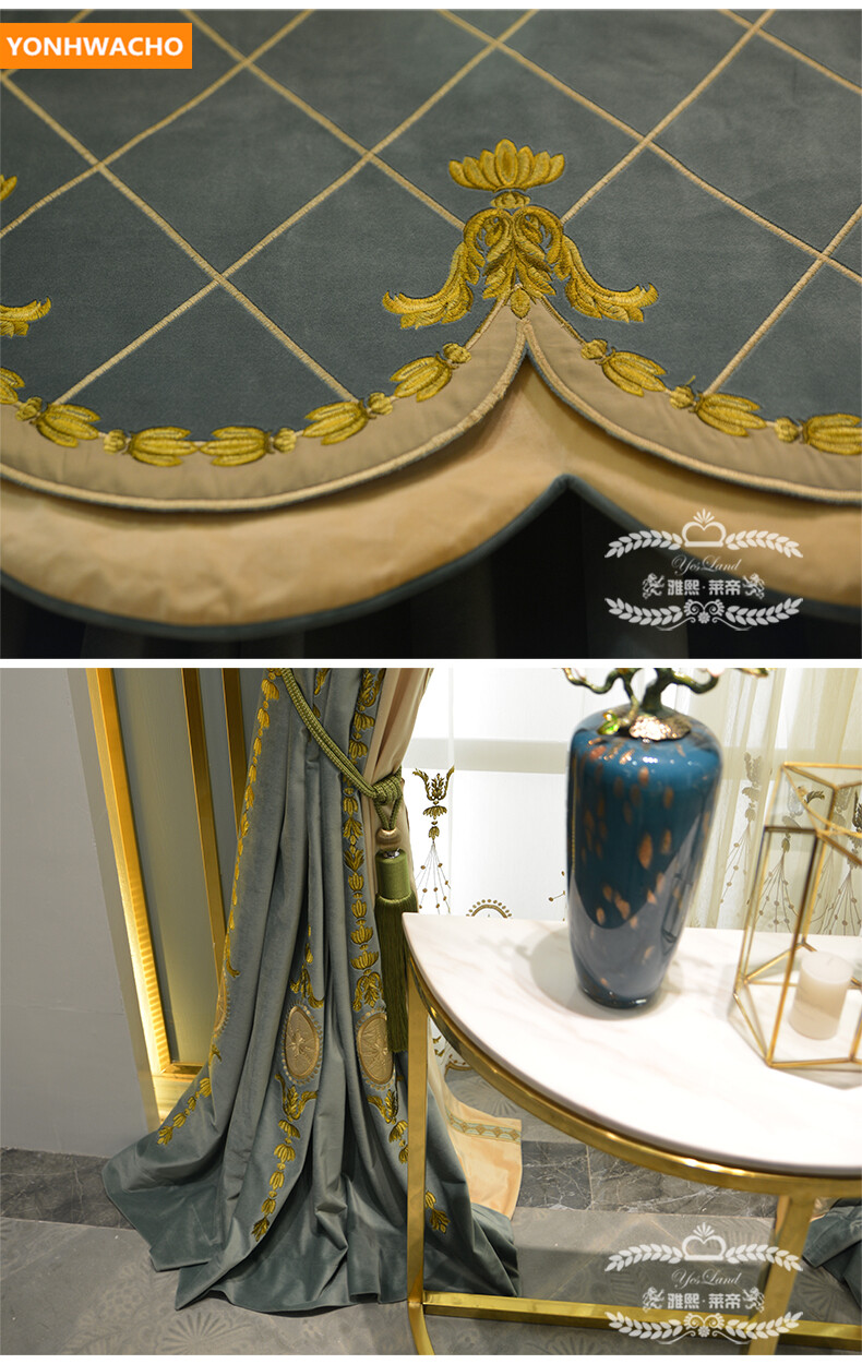 living room embroidery Dutch velvet blue cloth blackout curtain valance B407