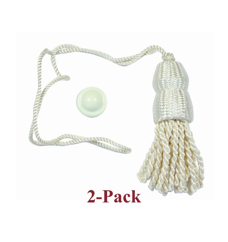 CREAM DOUBLE CAP SHADE TASSELS & Screw Buttons for Roller Window Shades (2-Pack)