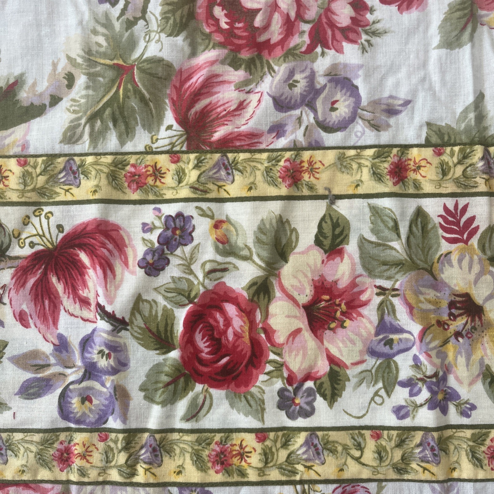 April Cornell Cabbage Rose Curtain Fabric Ties Top Pink Yellow Purple Floral