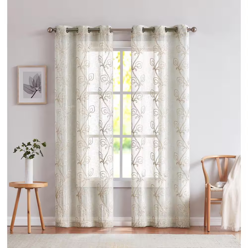 Linen Floral Grommet Room Darkening Curtain – 38 In. W X 84 In. L (Set of 2)