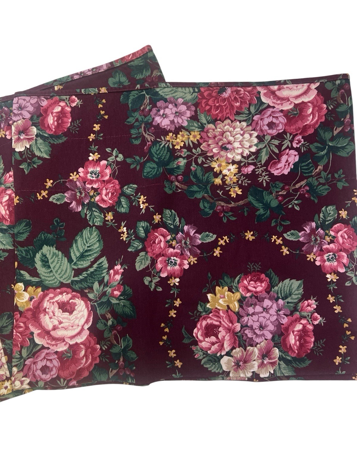2 Waverly Valances Floral Maroon Pink Peony Roses 16” By 75” Cottagecore