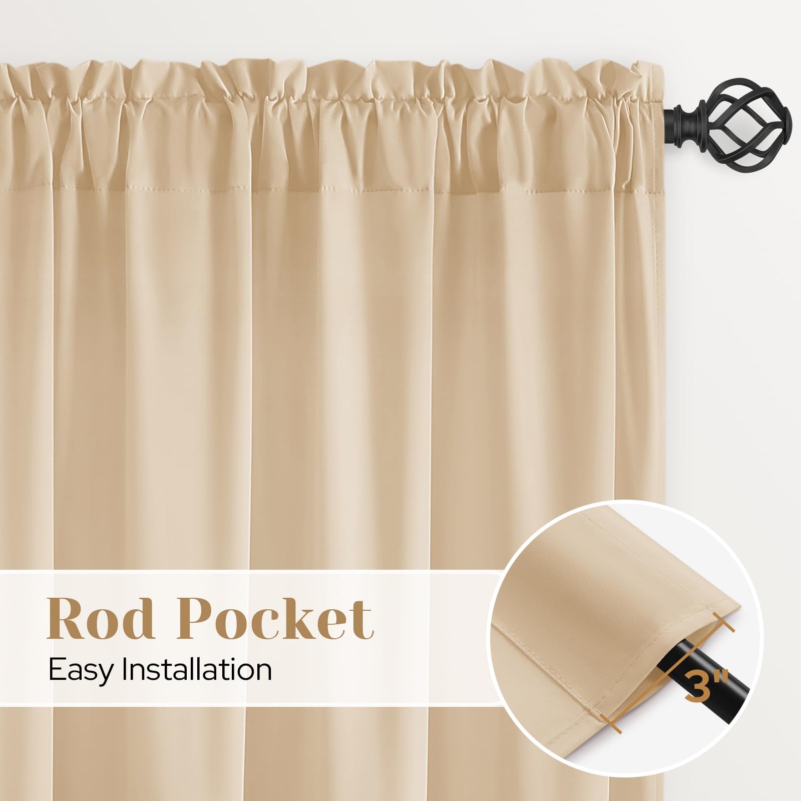 Non-See-Through Beige Privacy Sheer Curtains, 52 X 54 Inches Long 2 Panels Ta…