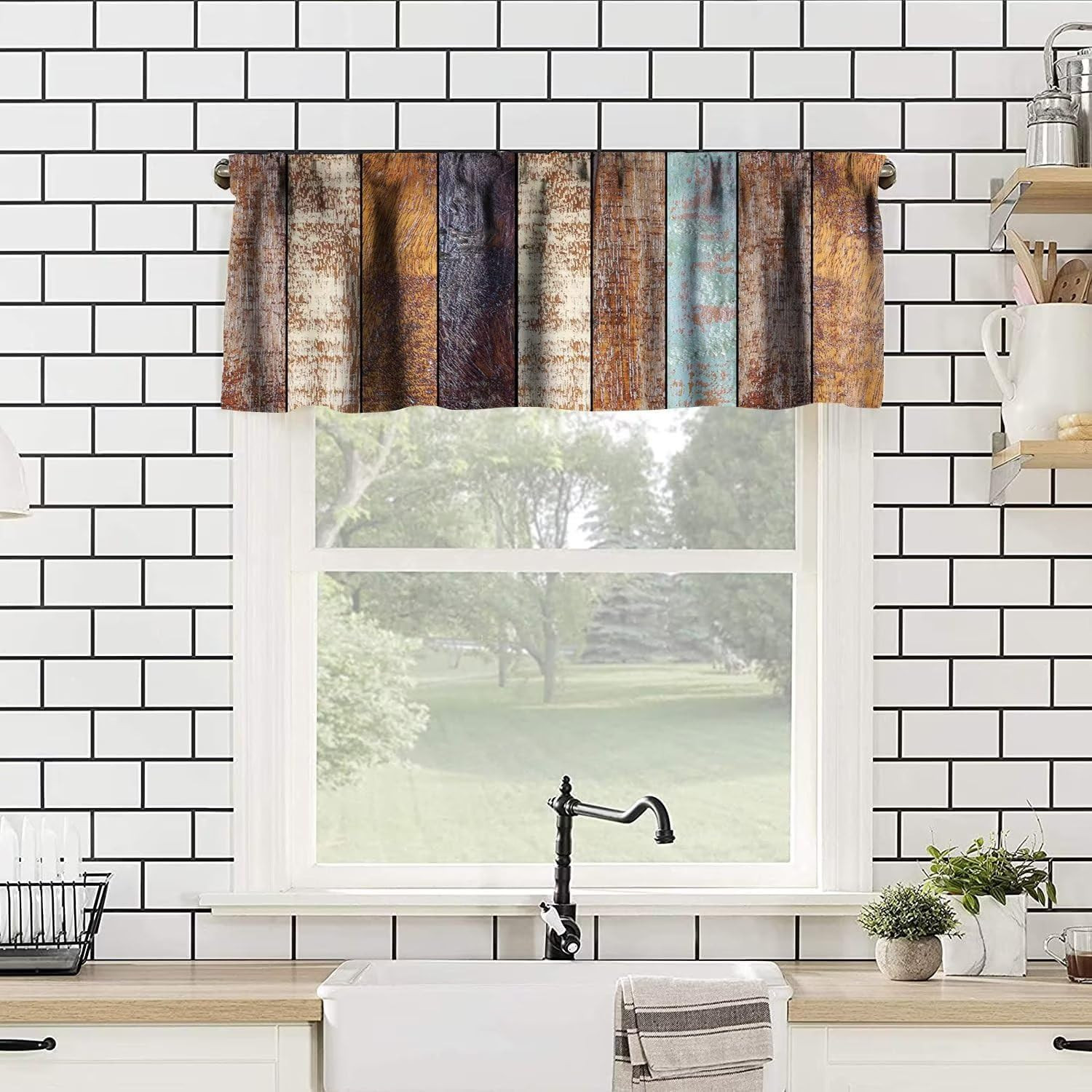 Barn Door Valances Curtains Vintage Rustic Wooden Farmhouse Brown Plank Western