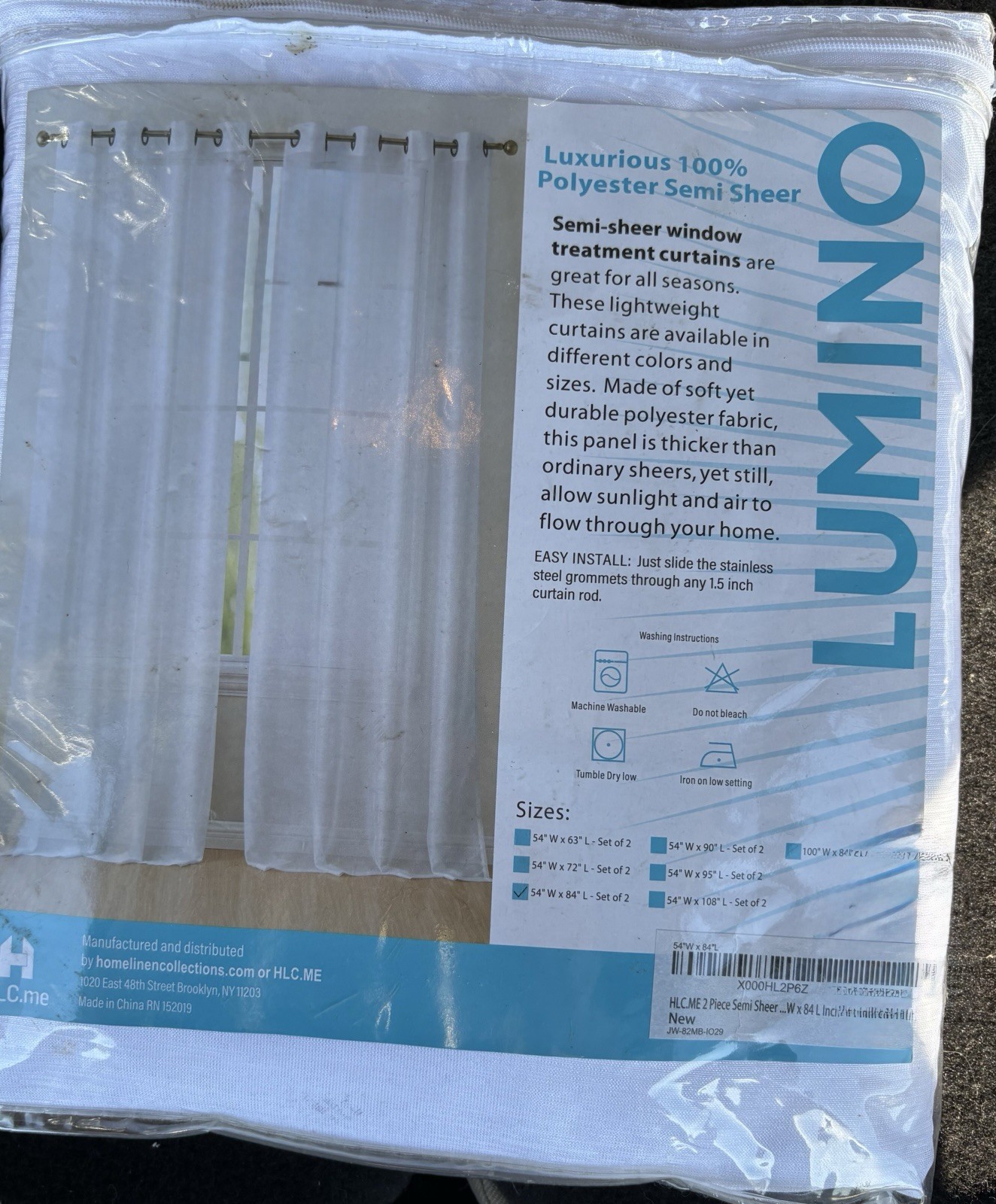HLC.me LUMINO Semi-Sheer White Grommet Polyester Curtain Panels 54×84 Set of 2