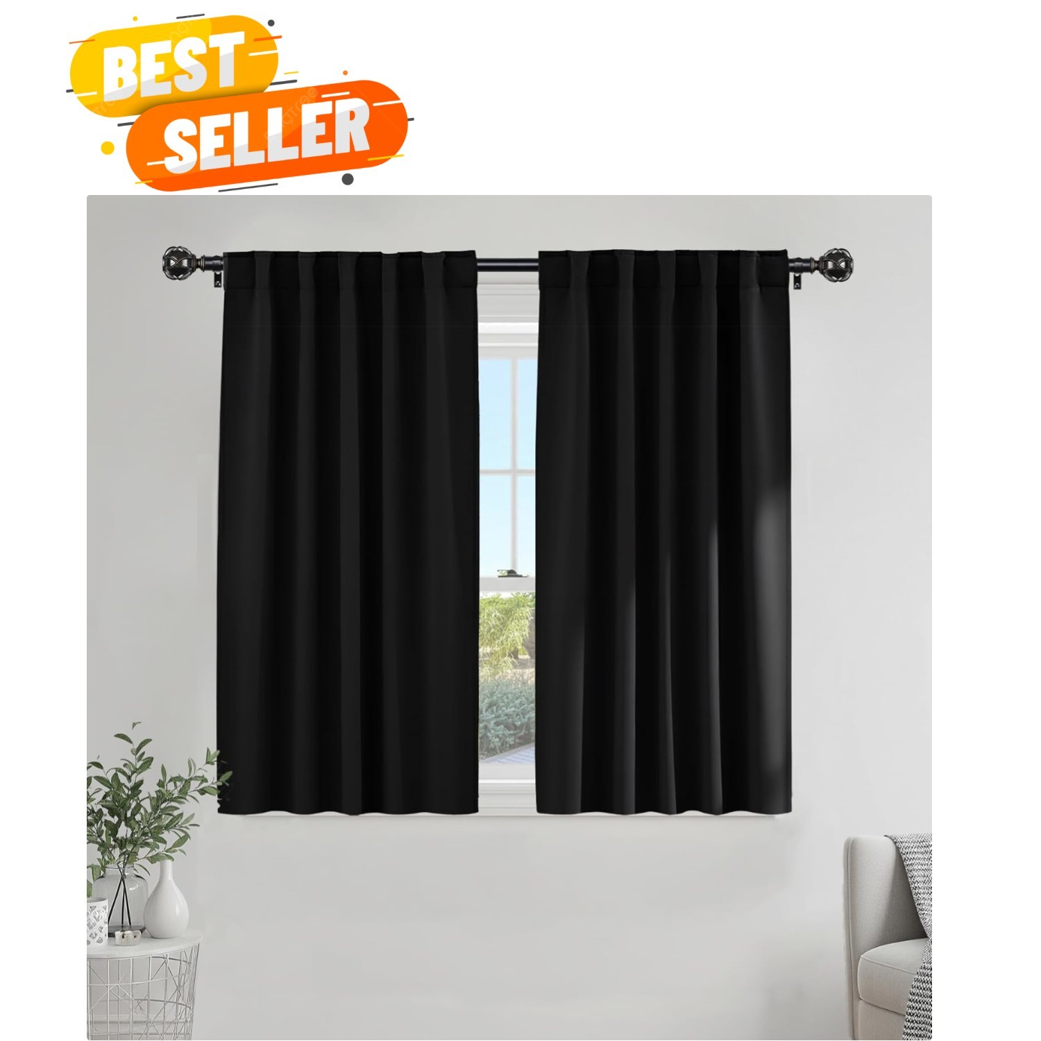 Black Kitchen Blackout Curtains Over Sink, Short Half Curtains for Bathroom B…