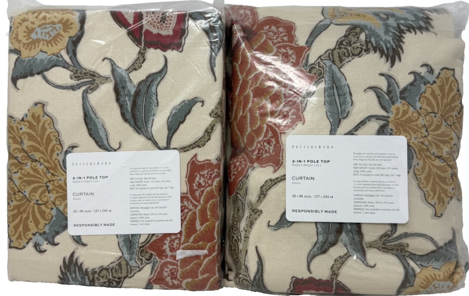 New Pottery Barn Cynthia Palampore Printed Drapes 50″ x 96″ Set of 2