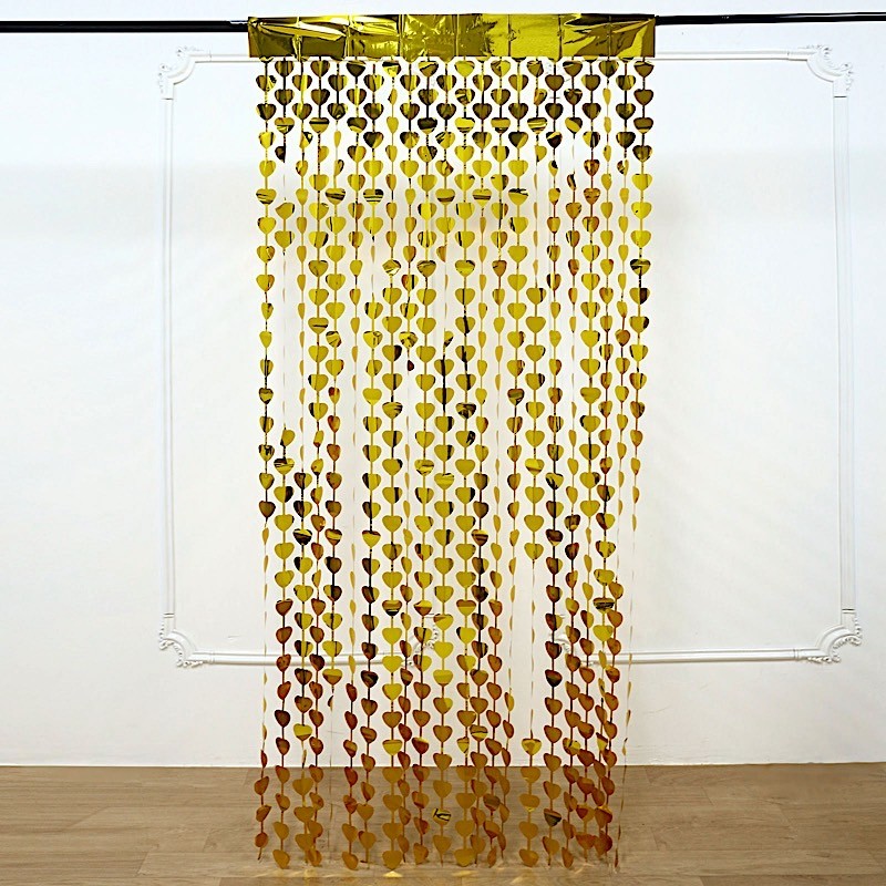 3 ft x 6.5 ft GOLD Metallic Heart Foil Tassels Fringe CURTAINS Party Home