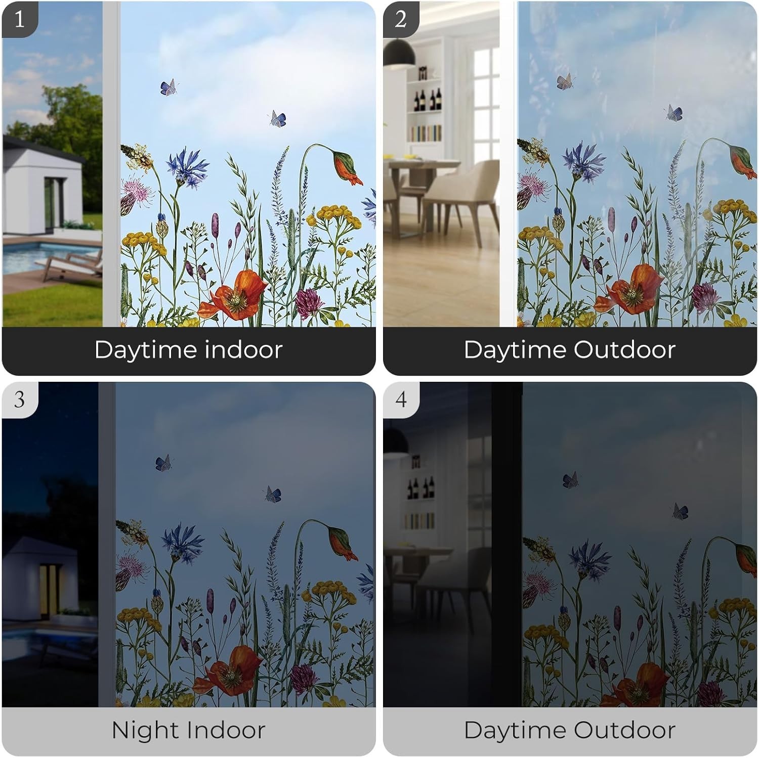 Window Privacy Film, Colorful Floral Window Stickers, Removable DIY Bouquet S…