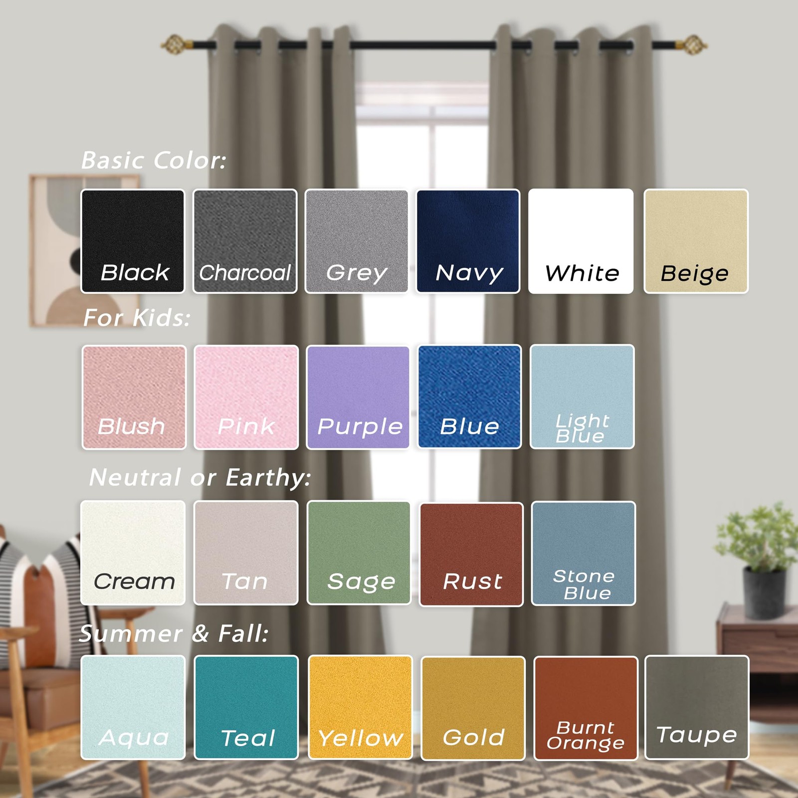 Taupe Grommet Blackout Curtains for Bedroom 52×108 Inch Length