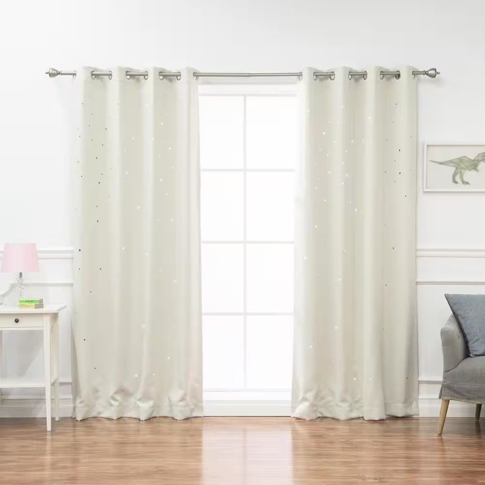 Ivory Geometric Grommet Blackout Curtain – 63 In. W X 84 In. L (Set of 2)