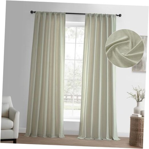Basic Faux Linen Curtains – 96 Inch Long Pair – 50″W x 96″L (Pack of 2) Greige