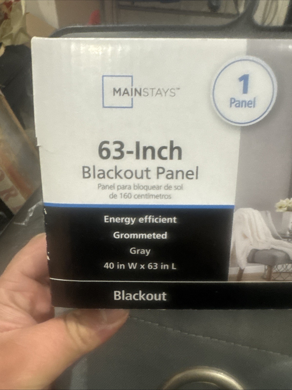 MainStays 63” x 40” Blackout Grommeted Curtain Panel (1) Gray 100% Polyester