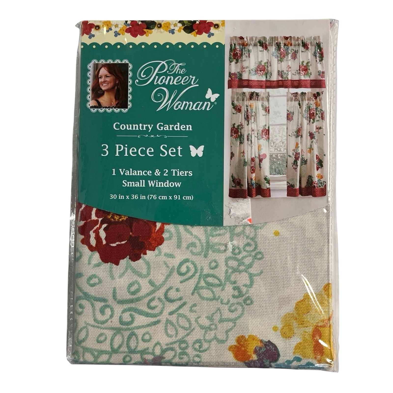 Pioneer Woman Curtain Valance Set Country Garden 3 Piece Small Window Floral