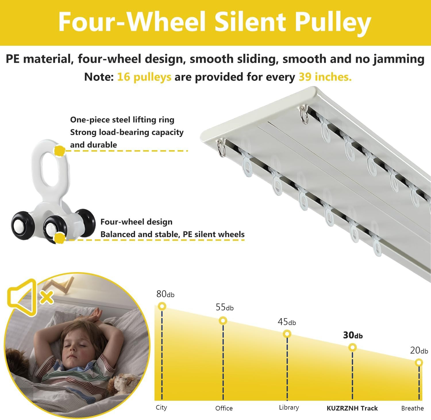 Double Row Curtain Track, Silent Aluminum Alloy Ceiling Curtain Track System, He