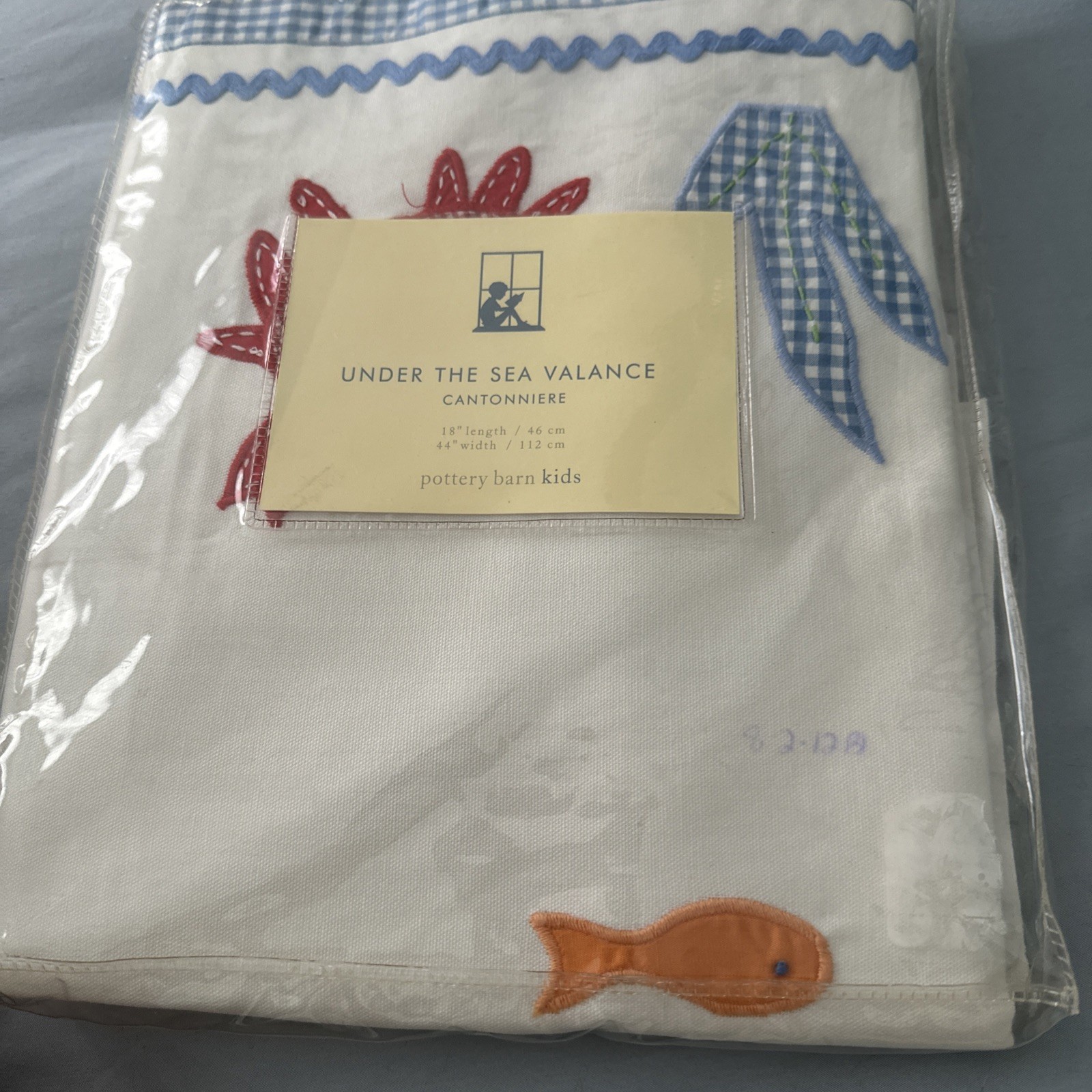 Pottery Barn Kids Under the Sea Blue Gingham Window Valance 18 X 44” New