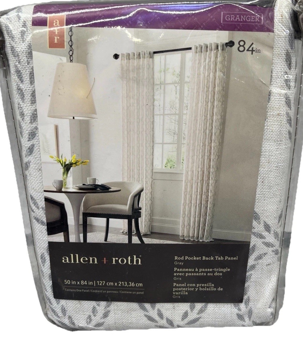 Allen + Roth 50” X 84” Single Curtain Gray Design Rod Pocket Back Tab Panel {20}
