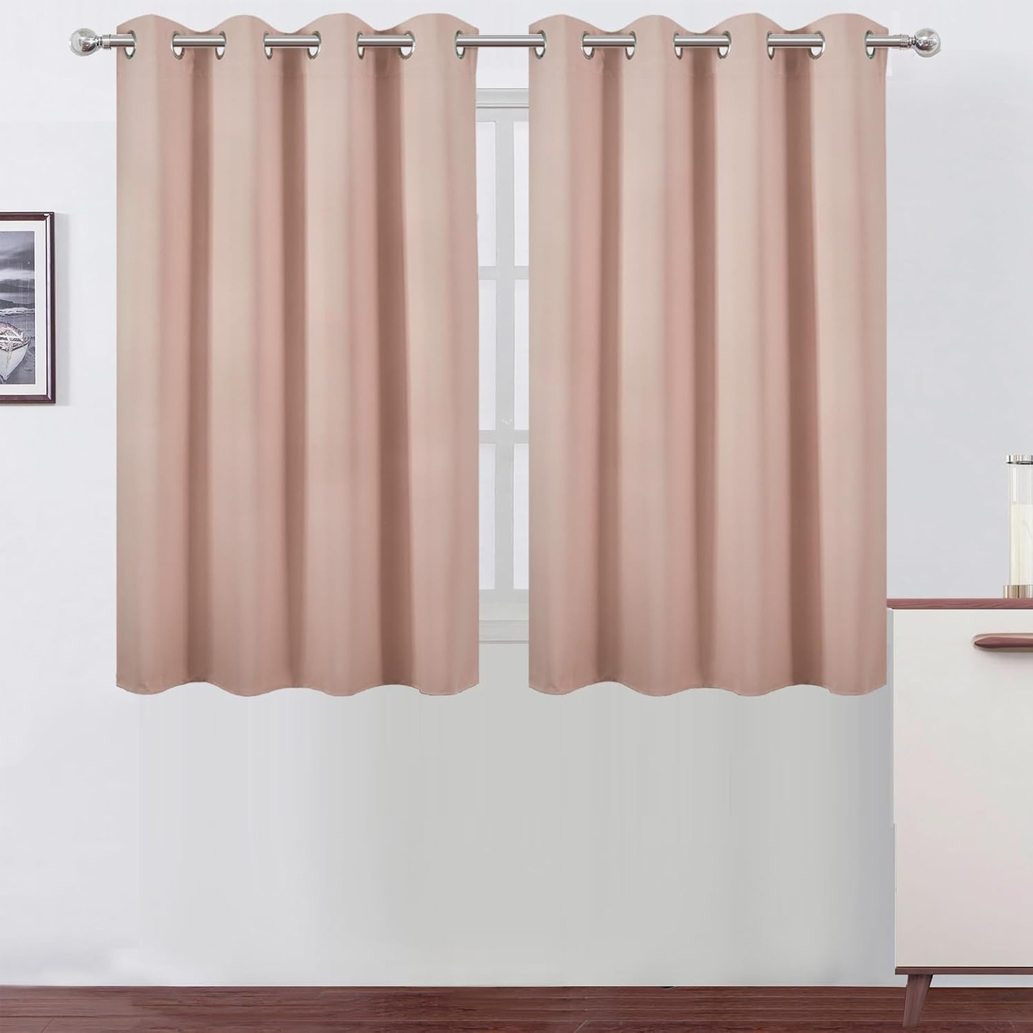 Blush Thermal Blackout Curtains/52 x 45 Inch/Set of 2 Panels Room Darkening Curt
