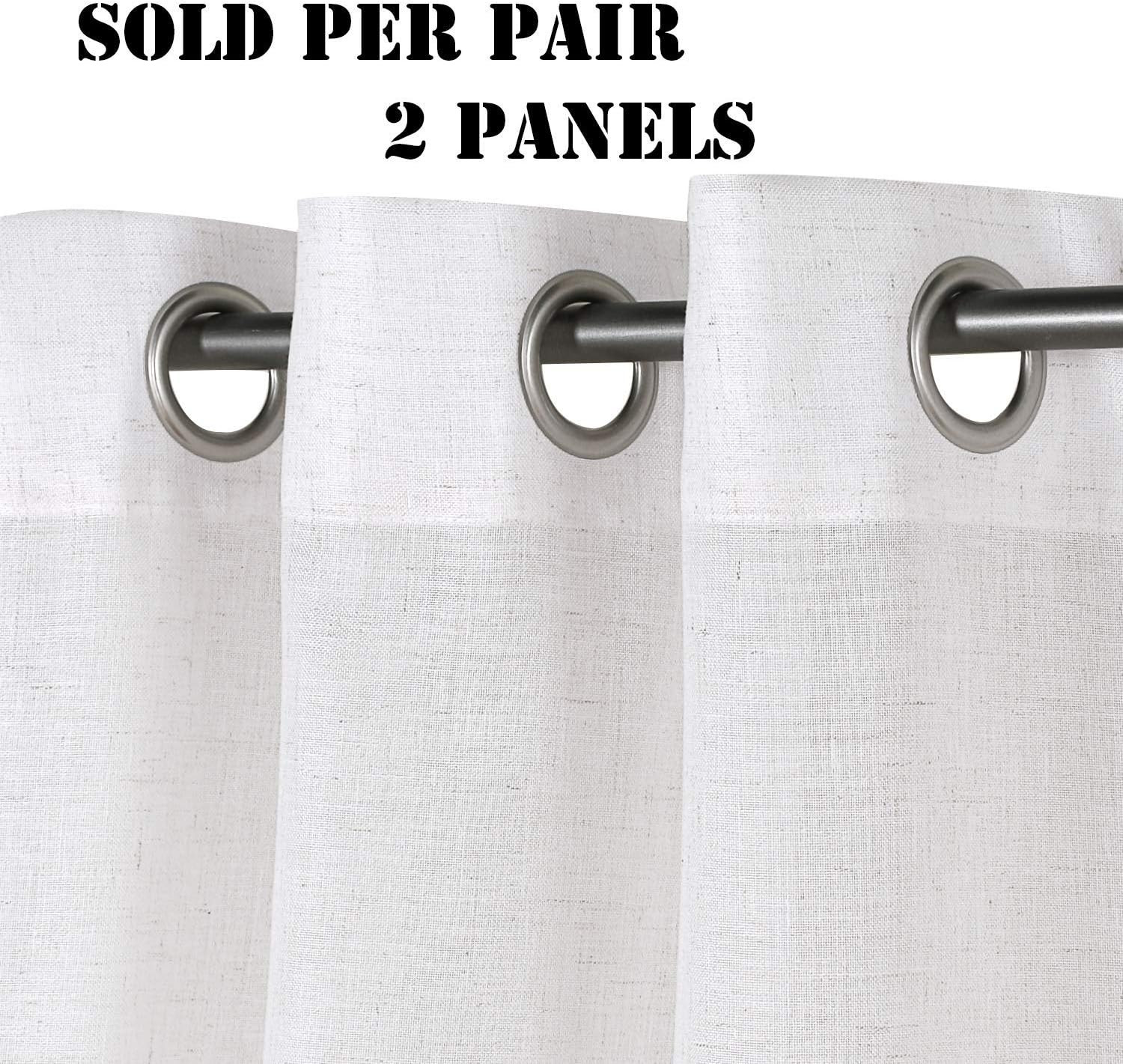 Off White & Dark Teal 100% Blackout Linen Curtain Panels, 2 Pack, 52″x84